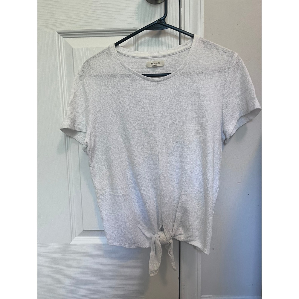 Madewell Womens White Textured Knit Front Tie Knot Short Sleeve T-Shirt Size S